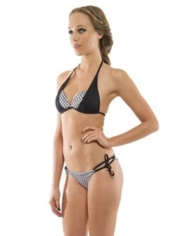 Aquarella Endless Black And Checkered Padded Halter Top And Cheeky Side Tie Atomic Brazilian Swimwear Swimsuit Set -Fashionable Swimwear aquarella apparel accessories clothing swimwear aquarella endless black and checkered padded halter top and cheeky side tie atomic brazilian swimwear swimsuit set 28008272232546