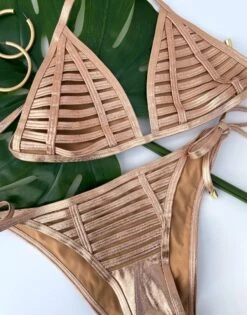 Beach Bunny Swimwear Rose Gold Hard Summer Triangle Top & Skimpy Bottom Bikini -Fashionable Swimwear beach bunny apparel accessories clothing swimwear beach bunny swimwear rose gold hard summer triangle top skimpy bottom bikini 29194238820450