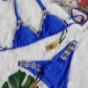 Designer Luxury Royal Blue W/ Rhinestone Triangle Top & Cheeky Bottom Set