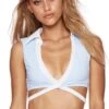 Beach Bunny Lola Blue & White Stripe Wrap Top Bikini Swim Separate