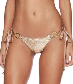 Beach Bunny Siren Song Gold Sequin Tie Side Bottom (Turquoise Also Available)