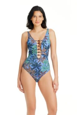 By The Sea One Piece Low Neck Lace Down Swimsuit -Fashionable Swimwear bleu rod bythesea 1 pc by the sea one piece low neck lace down swimsuit 36104774287535 scaled