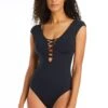 Hole In OneLattice Cap Sleeve One Piece Swimsuit