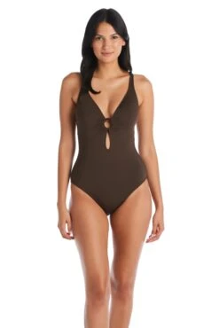 Ring Me Up One Piece Plunge Cross Back Swimsuit -Fashionable Swimwear bleu rod mu23 1 pc 4 dark chocolate one piece cross back swimsuit mu 35175425540271 scaled