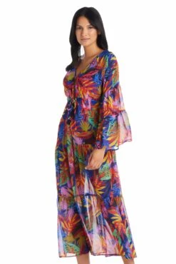 Night Safari Long Open Front Dress Cover Up -Fashionable Swimwear bleu rod night safari dress cover up long chiffon open front dress swim cover up ns 35113691087023 scaled