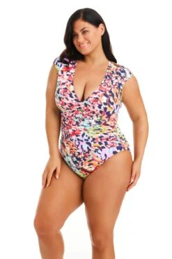 Party Animal Cap Sleeve One Piece Swimsuit Plus -Fashionable Swimwear bleu rod party animal plus 1 pc cap sleeve one piece swimsuit plus pa 35265852571823 scaled