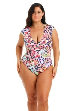 Party Animal Cap Sleeve One Piece Swimsuit Plus -Fashionable Swimwear bleu rod party animal plus 1 pc cap sleeve one piece swimsuit plus pa 35265852833967 scaled