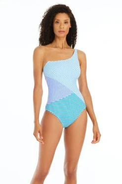 Stripe Tease One Shoulder One Piece Swimsuit -Fashionable Swimwear bleu rod stripe tease 1 pc 4 st multi stripe tease one shoulder one piece swimsuit 35797040726191 scaled