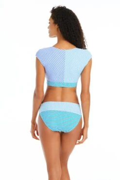 Stripe Tease Cap Sleeve Bikini Top -Fashionable Swimwear bleu rod stripe tease top stripe tease cap sleeve bikini top 35797004845231 scaled