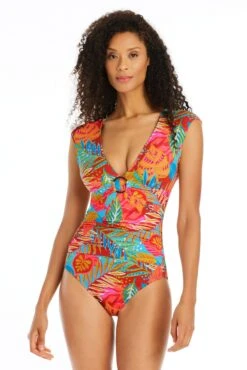 The Heat Is On Cap Sleeve One Piece Swimsuit