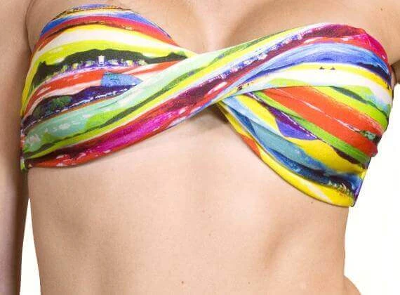 Rainbow Stripe Twisted Bandeau Bikini Top 1 Rainbow Stripe Twisted Bandeau Bikini Top