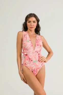 Leblon Way Print Leti Plunge One Piece Swimsuit Swimwear