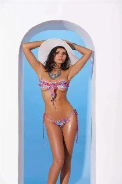 Elegant Moments 82186 Extreme Micro Floral Ruffle Bandeau Top & G-String Thong Bikini