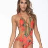 Coral Designer Luxury Monokini One Piece Swimsuit