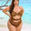 Animal Print Halter Front Cutout One Piece Swimsuit Plus Size