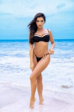 Black Ruched Underwire Top & Cheeky W/ Ring Detail Bottom Swimsuit