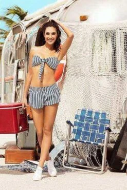 Blue & White Stripe Bandeau Top & Short Set -Fashionable Swimwear mapale apparel accessories clothing swimwear blue white stripe bandeau top short set blue white stripe bandeau top short set mapale 7900 shop now 28023879729250