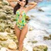 Citrus Print Deep Neckline & Criss Cross Waist One Piece Swimsuit