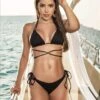 Black Two Piece Wrap Around Tie Top & Thong Bottom Bikini
