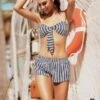 Blue & White Stripe Bandeau Top & Short Set