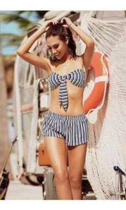 Blue & White Stripe Bandeau Top & Short Set