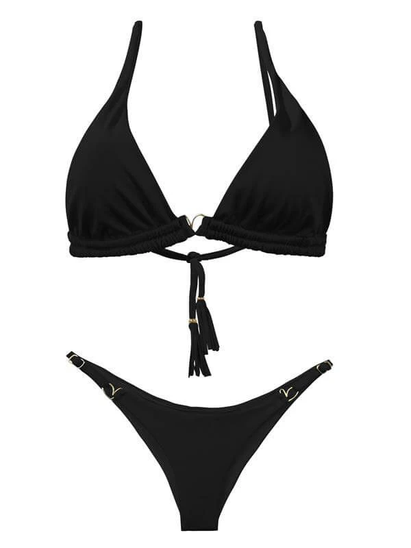 Liliana Montoya Black Bikini Marinera Top Double Straps & Bottom Bikini Swimwear Set 2 Liliana Montoya Black Bikini Marinera Top Double Straps & Bottom Bikini Swimwear Set - Image 2