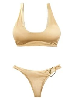Liliana Montoya Gold Bikini Bottom Heart Shiny Top & Bottom Bikini Swimwear Set -Fashionable Swimwear montoya apparel accessories clothing swimwear liliana montoya gold bikini bottom heart shiny top bottom bikini swimwear set 12051774439522