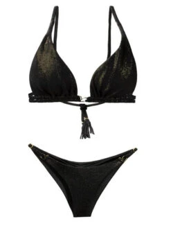 Liliana Montoya Swimwear Black W/ Gold Marinera Double Straps Bikini Bottom Separate -Fashionable Swimwear montoya apparel accessories clothing swimwear liliana montoya goldy black bikini marinera top double straps bottom bikini swimwear separate 28014663204962