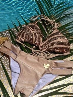Liliana Montoya Swim B056SB6C Brown / Cream Sequin Triangle Top And Double Strap Bottom Swimwear Set -Fashionable Swimwear montoya apparel accessories clothing swimwear liliana montoya swim b056sb6c brown cream sequin triangle top and double strap bottom swimwear set 28014711963746