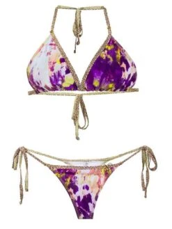 Liliana Montoya Brasilerita Purple Print Triangle Top & Micro Thong Bikini