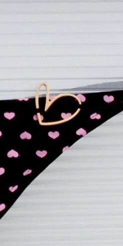 Liliana Montoya Swim Bikini Brasilerita Black W/ Pink Heart Print Triangle Top & Micro Thong Bottom -Fashionable Swimwear montoya apparel accessories clothing swimwear one size print liliana montoya swim bikini brasilerita black w pink heart print triangle top micro thong bottom 1843393069087