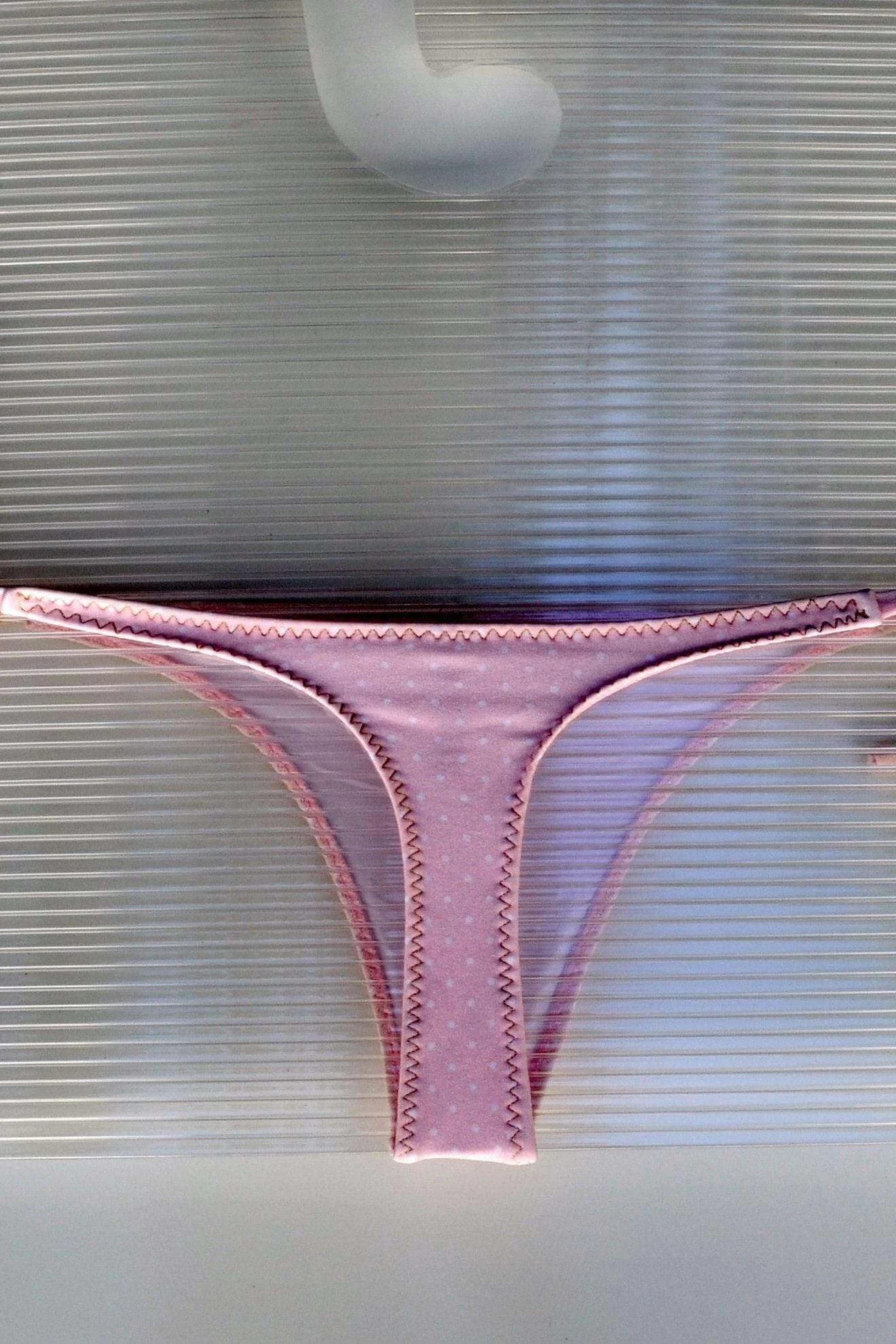 Liliana Montoya Swim Bikini Brasilerita Pink W/ White Polka Dot Print Triangle Top & Micro Thong Bottom 2 Liliana Montoya Swim Bikini Brasilerita Pink W/ White Polka Dot Print Triangle Top & Micro Thong Bottom - Image 2