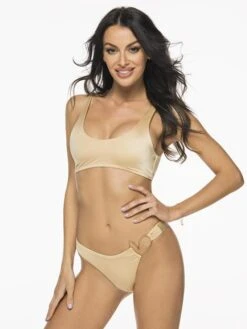 Liliana Montoya Gold Bikini Bottom Heart Shiny Top & Bottom Bikini Swimwear Set