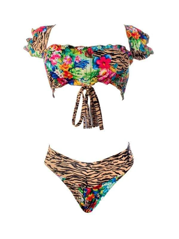 Liliana Montoya GAiA Rainforest Tiger Puffed Short Sleeve Bandeau & Cheeky Bottom Set