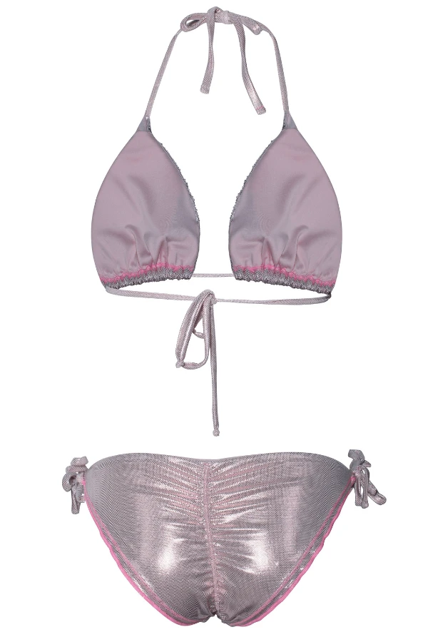 Sexy Pink Metallic Beaded Triangle Top & Cheeky Tie Side Bikini 3 Sexy Pink Metallic Beaded Triangle Top & Cheeky Tie Side Bikini - Image 3