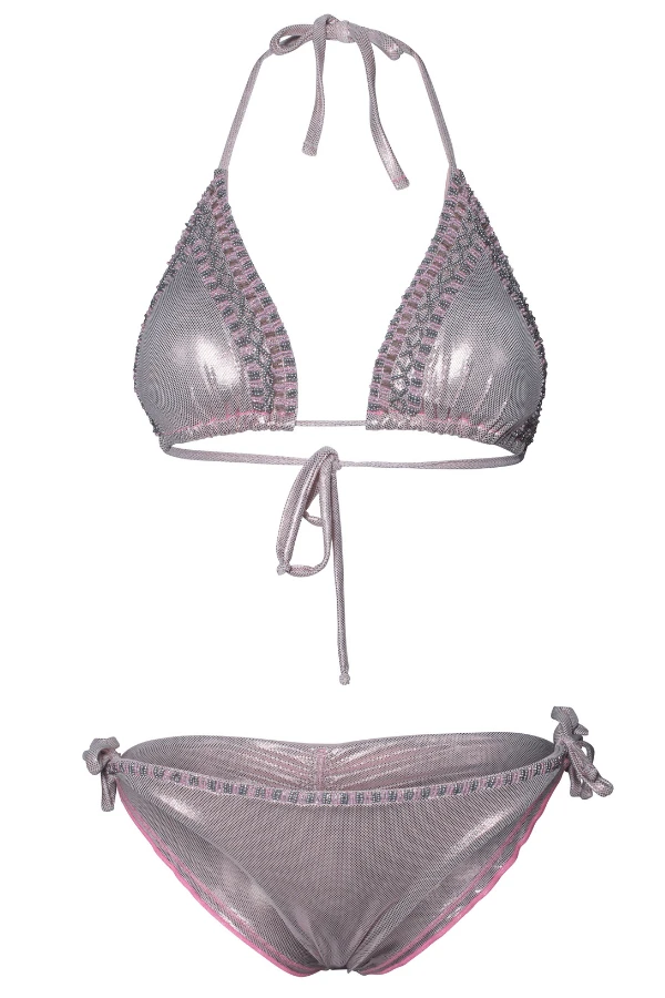 Sexy Pink Metallic Beaded Triangle Top & Cheeky Tie Side Bikini 4 Sexy Pink Metallic Beaded Triangle Top & Cheeky Tie Side Bikini - Image 4