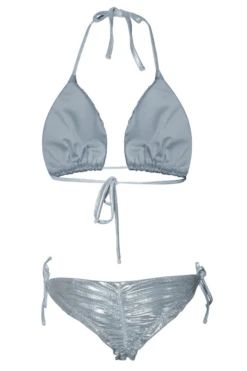 Sexy Silver Metallic Beaded Triangle Top & Cheeky Tie Side Bikini -Fashionable Swimwear shyleeq apparel accessories clothing swimwear sexy silver metallic beaded triangle top cheeky tie side bikini 2022 sexy shyleeq swimwear silver metallic beaded bikini 28545272873058