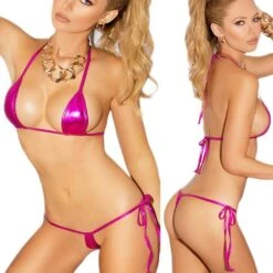 Light Green Extreme Metallic Micro Triangle Top & Side Tie G-String Thong Bikini Set (9 Colors Available) -Fashionable Swimwear sohot swimwear apparel accessories clothing swimwear one size pink light green extreme metallic micro triangle top side tie g string thong bikini set 9 colors available 2023 sexy gree